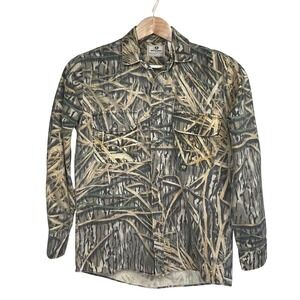 VTG 90s Mossy Oak Original Shadow Grass Camo Shirt Mens M Button Lg Sleeve *READ